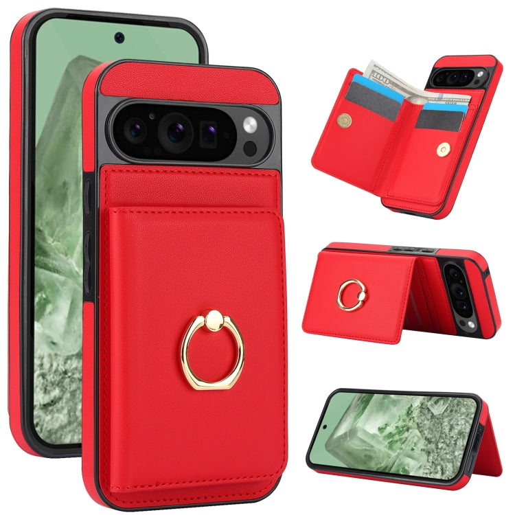 For Google Pixel 9 Pro XL RFID Anti-theft Card Ring Holder Phone Case(Red) - Google Cases by buy2fix | Online Shopping UK | buy2fix