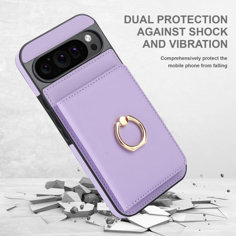 For Google Pixel 9 Pro XL RFID Anti-theft Card Ring Holder Phone Case(Purple) - Google Cases by buy2fix | Online Shopping UK | buy2fix