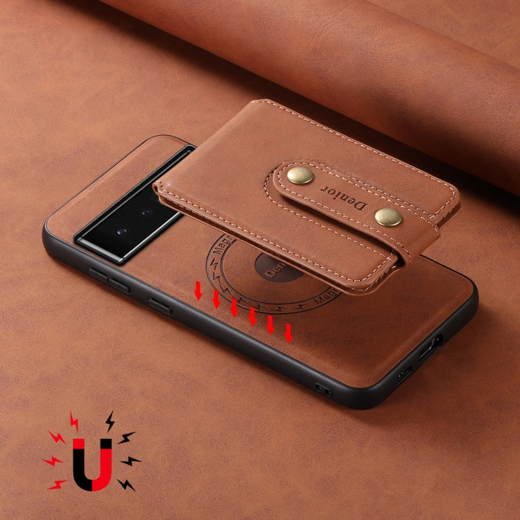 For Google Pixel 6 Pro Denior D14 NK Retro Pattern MagSafe Magnetic Card Holder Leather Phone Case(Brown) - Google Cases by Denior | Online Shopping UK | buy2fix