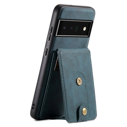 For Google Pixel 6 Pro Denior D14 NK Retro Pattern MagSafe Magnetic Card Holder Leather Phone Case(Blue) - Google Cases by Denior | Online Shopping UK | buy2fix