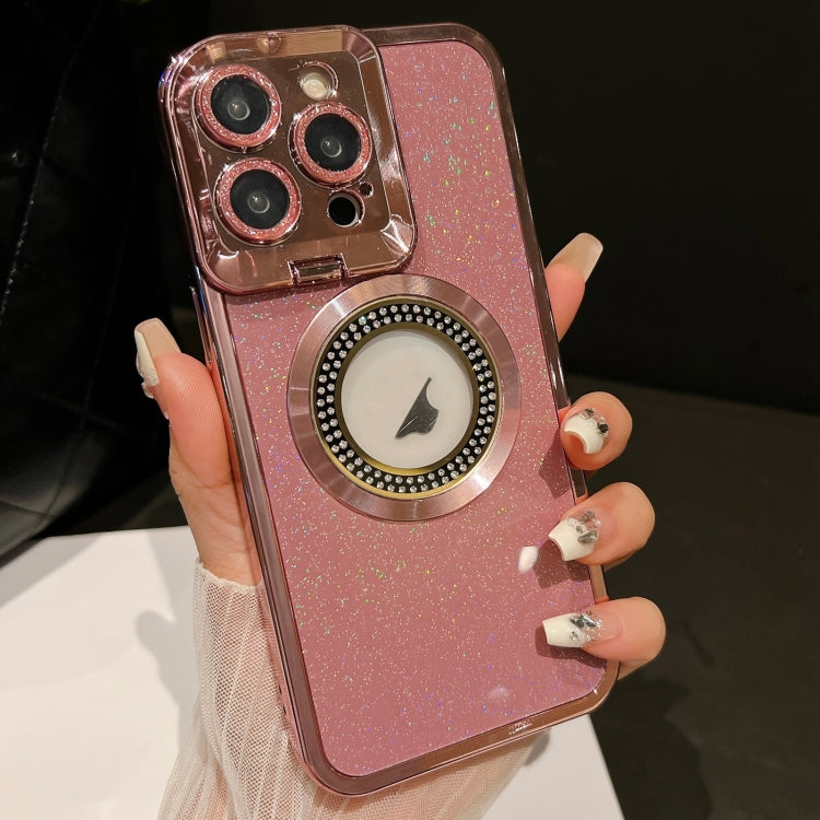 For iPhone 15 Pro Max Starry Glitter MagSafe Lens Holder Phone Case(Pink) - iPhone 15 Pro Max Cases by buy2fix | Online Shopping UK | buy2fix