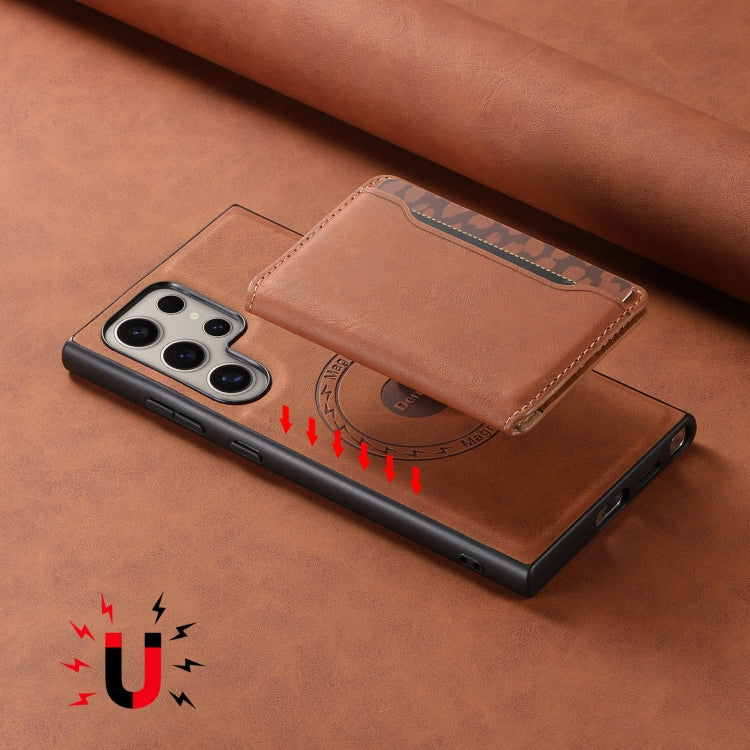 For Samsung Galaxy S24 Ultra 5G Denior D13 Retro Texture Leather MagSafe Card Bag Phone Case(Brown) - Galaxy S24 Ultra 5G Cases by Denior | Online Shopping UK | buy2fix
