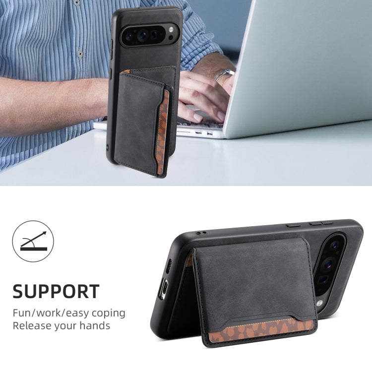 For Google Pixel 9 Pro Denior D13 Retro Texture Leather MagSafe Card Bag Phone Case(Black) - Google Cases by Denior | Online Shopping UK | buy2fix