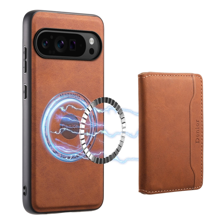 For Google Pixel 9 Pro Denior D13 Retro Texture Leather MagSafe Card Bag Phone Case(Brown) - Google Cases by Denior | Online Shopping UK | buy2fix