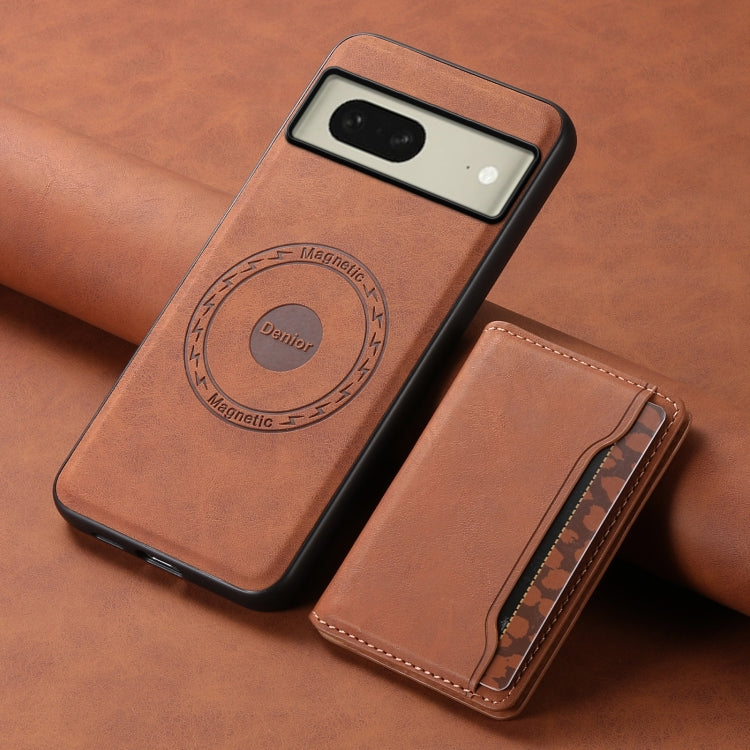 For Google Pixel 8 Denior D13 Retro Texture Leather MagSafe Card Bag Phone Case(Brown) - Google Cases by Denior | Online Shopping UK | buy2fix