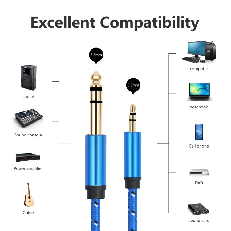 3662-3662BK 3.5mm Male to 6.35mm Male Stereo Amplifier Audio Cable, Length:1m(Blue) - Microphone Audio Cable & Connector by buy2fix | Online Shopping UK | buy2fix