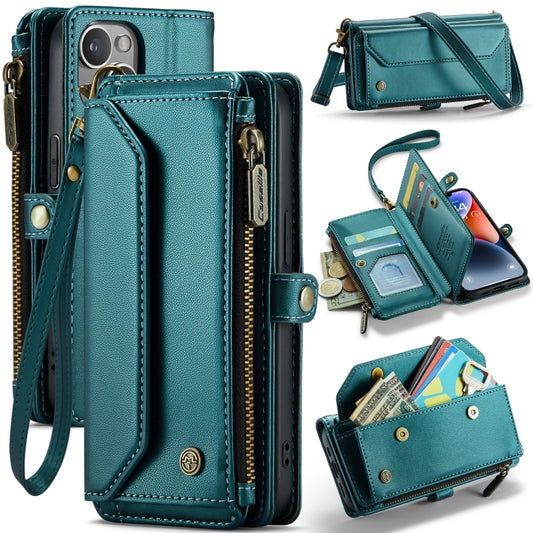 For iPhone 14 Plus CaseMe C36 Card Slots Zipper Wallet RFID Anti-theft Leather Phone Case(Blue-green) - iPhone 14 Plus Cases by CaseMe | Online Shopping UK | buy2fix