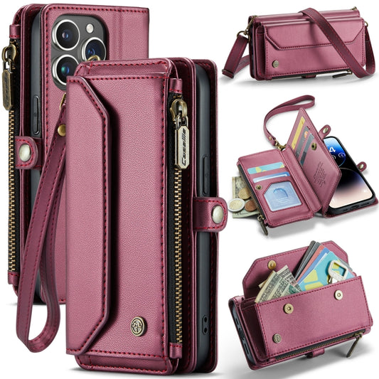 For iPhone 14 Pro CaseMe C36 Card Slots Zipper Wallet RFID Anti-theft Leather Phone Case(Wine Red) - iPhone 14 Pro Cases by CaseMe | Online Shopping UK | buy2fix