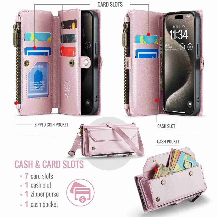 For iPhone 15 Pro Max CaseMe C36 Card Slots Zipper Wallet RFID Anti-theft Leather Phone Case(Pink) - iPhone 15 Pro Max Cases by CaseMe | Online Shopping UK | buy2fix