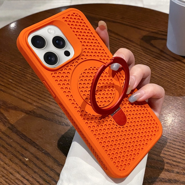 For iPhone 13 Pro Hollow Cooling Magsafe Phone Case with Holder(Orange) - iPhone 13 Pro Cases by buy2fix | Online Shopping UK | buy2fix