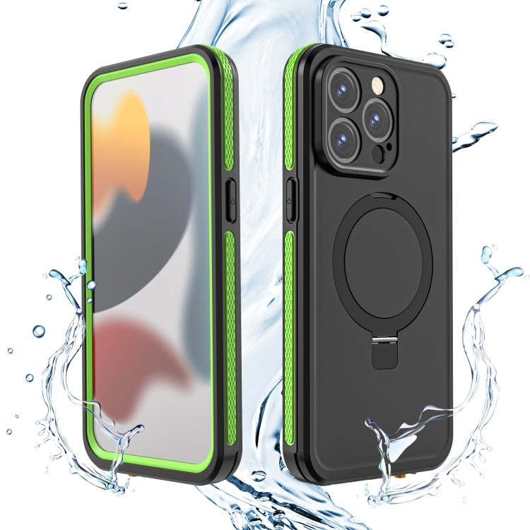 For iPhone 15 Pro Max RedPepper IP68 Waterproof MagSafe Magnetic Holder Phone Case(Green) - iPhone 15 Pro Max Cases by RedPepper | Online Shopping UK | buy2fix