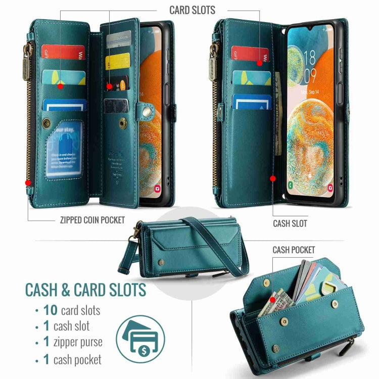 For Samsung Galaxy A23 CaseMe C36 Card Slots Zipper Wallet RFID Anti-theft Leather Phone Case(Blue-green) - Galaxy Phone Cases by CaseMe | Online Shopping UK | buy2fix