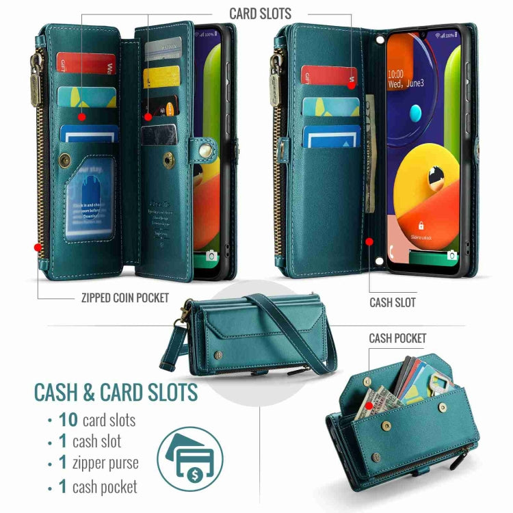 For Samsung Galaxy A30s / A50s / A50 CaseMe C36 Card Slots Zipper Wallet RFID Anti-theft Leather Phone Case(Blue-green) - Galaxy Phone Cases by CaseMe | Online Shopping UK | buy2fix