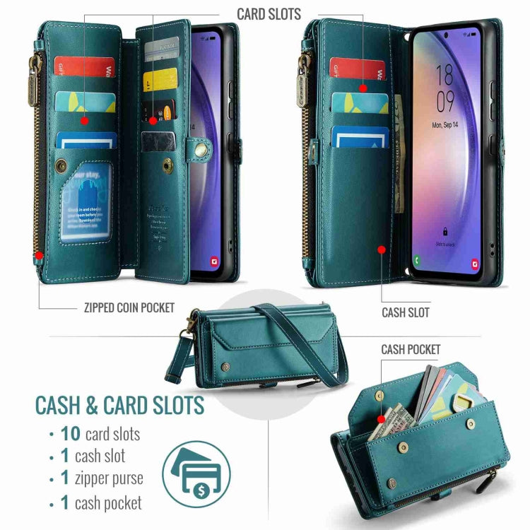 For Samsung Galaxy A54 5G CaseMe C36 Card Slots Zipper Wallet RFID Anti-theft Leather Phone Case(Blue-green) - Galaxy Phone Cases by CaseMe | Online Shopping UK | buy2fix