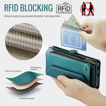 For Samsung Galaxy S20 CaseMe C36 Card Slots Zipper Wallet RFID Anti-theft Leather Phone Case(Blue-green) - Galaxy Phone Cases by CaseMe | Online Shopping UK | buy2fix