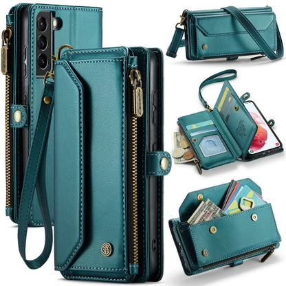 For Samsung Galaxy S21 5G CaseMe C36 Card Slots Zipper Wallet RFID Anti-theft Leather Phone Case(Blue-green) - Galaxy S21 5G Cases by CaseMe | Online Shopping UK | buy2fix