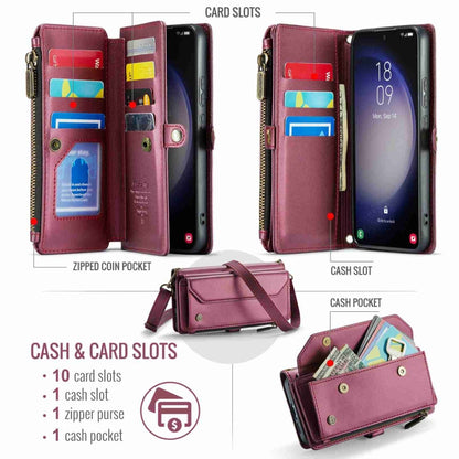 For Samsung Galaxy S23+ 5G CaseMe C36 Card Slots Zipper Wallet RFID Anti-theft Leather Phone Case(Wine Red) - Galaxy S23+ 5G Cases by CaseMe | Online Shopping UK | buy2fix