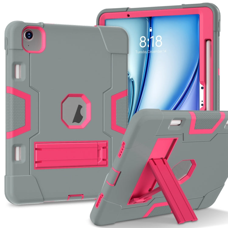 For iPad Air 11 2024 Contrast Color Silicone Acrylic PC Tablet Case with Holder(Grey Rose Red) - iPad Air 11 2024 Cases by buy2fix | Online Shopping UK | buy2fix