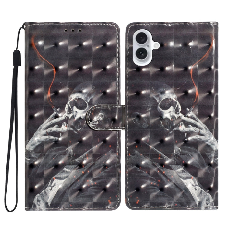 For iPhone 16 3D Pattern Leather Phone Case(Skull) - iPhone 16 Cases by buy2fix | Online Shopping UK | buy2fix