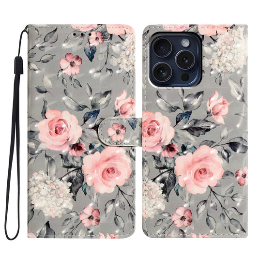 For iPhone 16 Pro 3D Pattern Leather Phone Case(Gray Base Flower) - iPhone 16 Pro Cases by buy2fix | Online Shopping UK | buy2fix