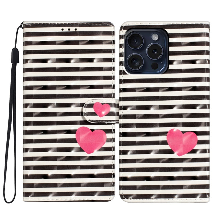 For iPhone 16 Pro Max 3D Pattern Leather Phone Case(Striped Heart) - iPhone 16 Pro Max Cases by buy2fix | Online Shopping UK | buy2fix