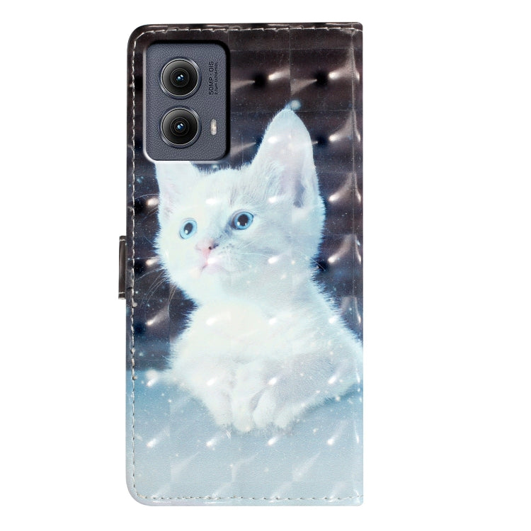 For Motorola Edge 2024 3D Pattern Leather Phone Case(White Cat) - Motorola Cases by buy2fix | Online Shopping UK | buy2fix