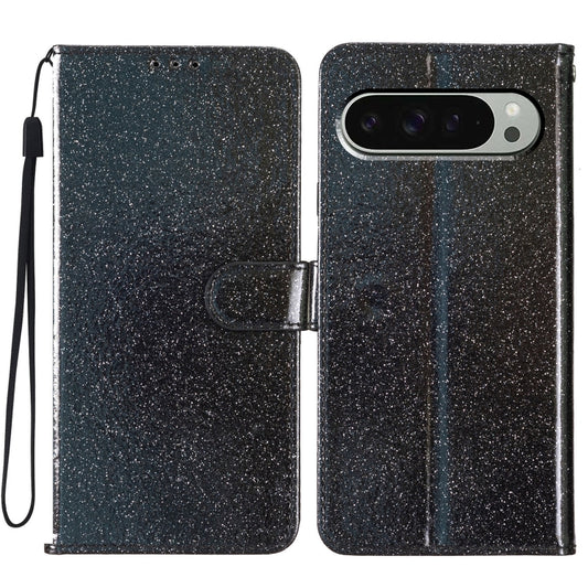 For Google Pixel 9 / 9 Pro Glitter Powder Flip Leather Phone Case(Black) - Google Cases by buy2fix | Online Shopping UK | buy2fix