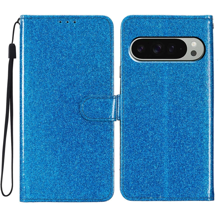 For Google Pixel 9 / 9 Pro Glitter Powder Flip Leather Phone Case(Blue) - Google Cases by buy2fix | Online Shopping UK | buy2fix