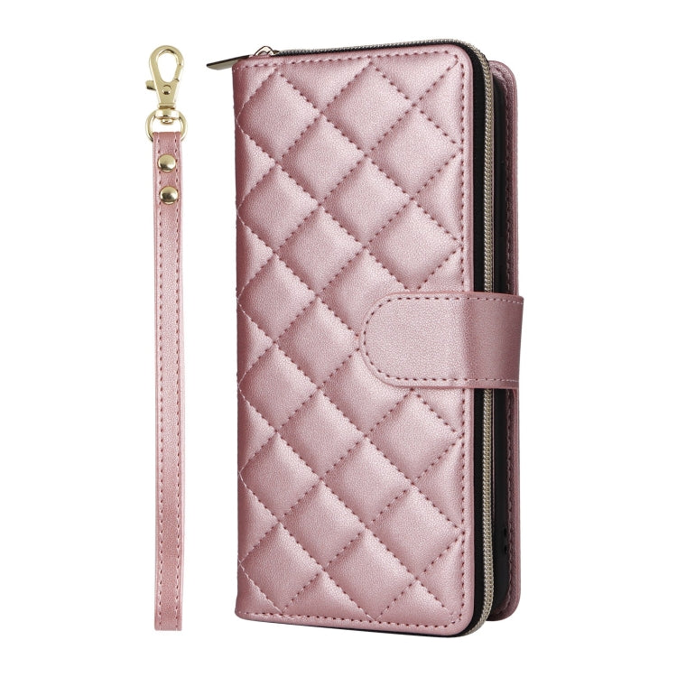 For Samsung Galaxy S25+ 5G Crossbody Rhombic Zipper Tower Buckle Leather Phone Case with Lanyard(Rose Gold) - Galaxy S25+ 5G Cases by buy2fix | Online Shopping UK | buy2fix