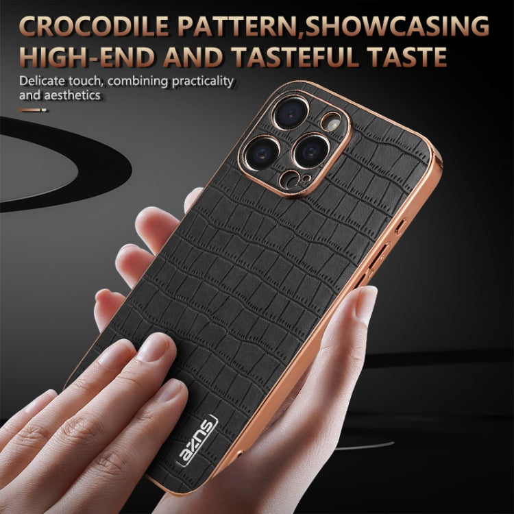 For iPhone 15 Pro Max AZNS Electroplated Frame Crocodile Texture Full Coverage Phone Case(Brown) - iPhone 15 Pro Max Cases by AZNS | Online Shopping UK | buy2fix