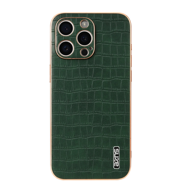 For iPhone 16 Pro AZNS Electroplated Frame Crocodile Texture Full Coverage Phone Case(Green) - iPhone 16 Pro Cases by AZNS | Online Shopping UK | buy2fix