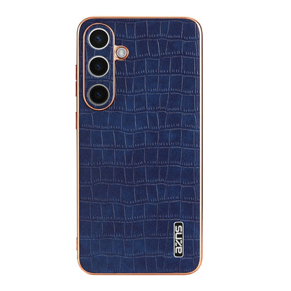 For Samsung Galaxy S24 5G AZNS Electroplated Frame Crocodile Texture Full Coverage Phone Case(Blue) - Galaxy S24 5G Cases by AZNS | Online Shopping UK | buy2fix