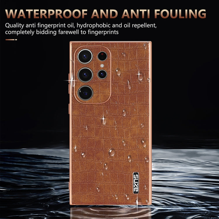 For Samsung Galaxy S24 Ultra 5G AZNS Electroplated Frame Crocodile Texture Full Coverage Phone Case(Brown) - Galaxy S24 Ultra 5G Cases by AZNS | Online Shopping UK | buy2fix