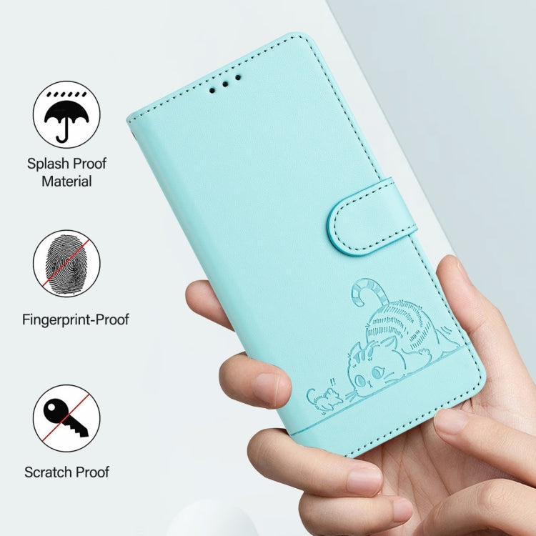 For Blackview A52 Cat Rat Embossed Pattern RFID Leather Phone Case with Lanyard(Mint Green) - More Brand by buy2fix | Online Shopping UK | buy2fix