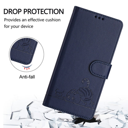 For Blackview Color 8 Cat Rat Embossed Pattern RFID Leather Phone Case with Lanyard(Blue) - More Brand by buy2fix | Online Shopping UK | buy2fix