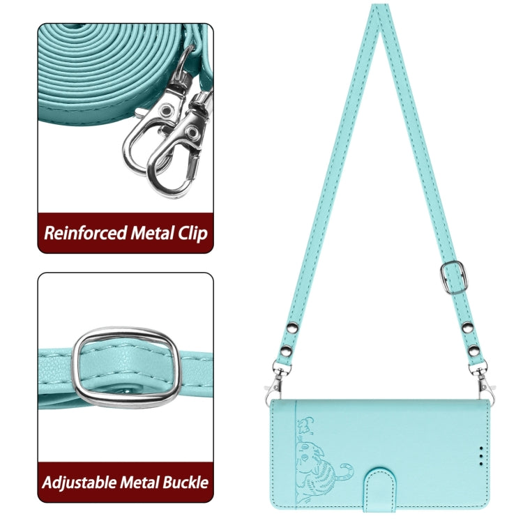 For Blackview Wave 6C Cat Rat Embossed Pattern RFID Leather Phone Case with Lanyard(Mint Green) - More Brand by buy2fix | Online Shopping UK | buy2fix