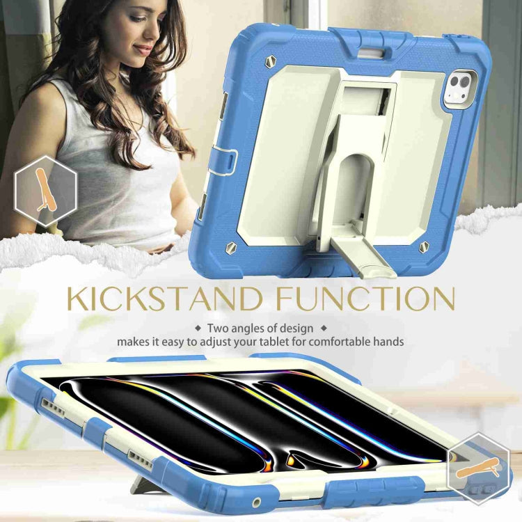 For iPad Pro 11 2024 Silicone Hydric PC Tablet Case with Shoulder Strap & Holder(Beige Cyan-blue) - iPad Pro 11 2024 Cases by buy2fix | Online Shopping UK | buy2fix