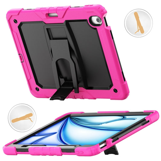 For iPad Air 13 2024 Silicone Hydric PC Tablet Case with Shoulder Strap & Holder(Rose Red) - iPad Air 13 2024 Cases by buy2fix | Online Shopping UK | buy2fix