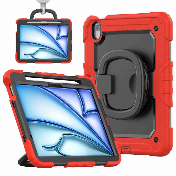 For iPad Air 11 2025 / 2024 Handle Silicone Hydric PC Tablet Case with Shoulder Strap(Red) - iPad Air 11 2025 / 2024 Cases by buy2fix | Online Shopping UK | buy2fix