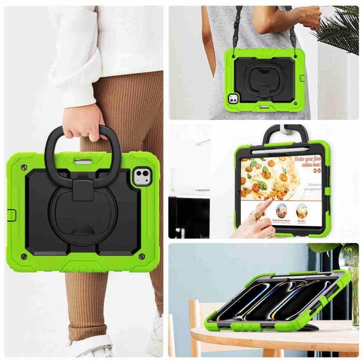 For iPad Pro 11 2024 Handle Silicone Hydric PC Tablet Case with Shoulder Strap(Yellow Green) - iPad Pro 11 2024 Cases by buy2fix | Online Shopping UK | buy2fix