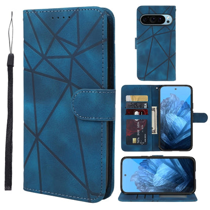 For Google Pixel 9 / 9 Pro Skin Feel Geometric Lines Leather Phone Case(Blue) - Google Cases by buy2fix | Online Shopping UK | buy2fix