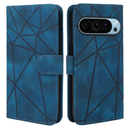 For Google Pixel 9 / 9 Pro Skin Feel Geometric Lines Leather Phone Case(Blue) - Google Cases by buy2fix | Online Shopping UK | buy2fix