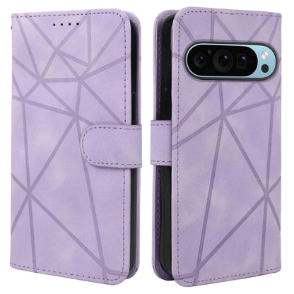 For Google Pixel 9 / 9 Pro Skin Feel Geometric Lines Leather Phone Case(Purple) - Google Cases by buy2fix | Online Shopping UK | buy2fix