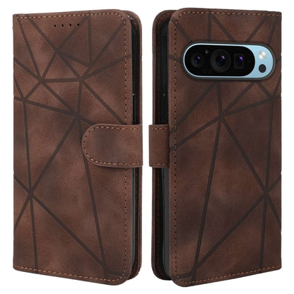 For Google Pixel 9 Pro XL Skin Feel Geometric Lines Leather Phone Case(Brown) - Google Cases by buy2fix | Online Shopping UK | buy2fix