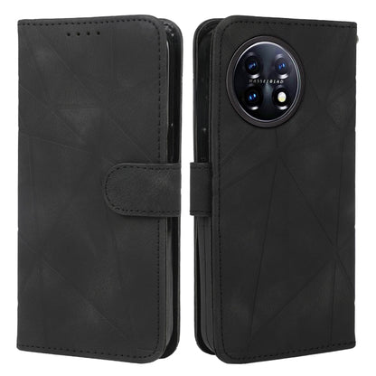 For OnePlus 11 Skin Feel Geometric Lines Leather Phone Case(Black) - OnePlus Cases by buy2fix | Online Shopping UK | buy2fix