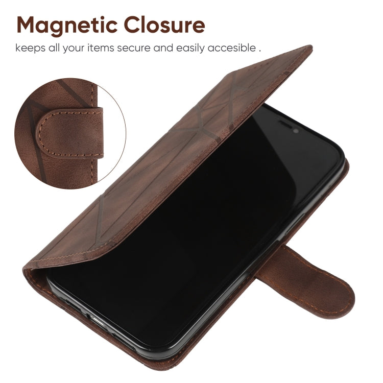 For OnePlus 12 Skin Feel Geometric Lines Leather Phone Case(Brown) - OnePlus Cases by buy2fix | Online Shopping UK | buy2fix