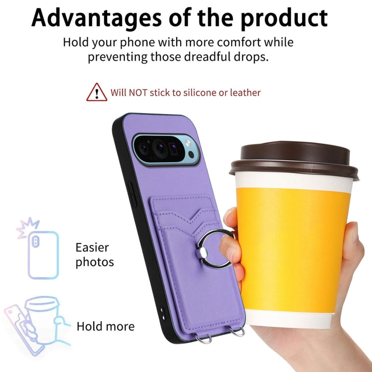 For Google Pixel 9 / 9 Pro R20 Ring Card Holder Phone Case(Purple) - Google Cases by buy2fix | Online Shopping UK | buy2fix