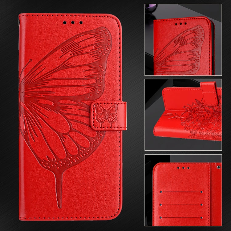 For Blackview A52 Embossed Butterfly Leather Phone Case(Red) - More Brand by buy2fix | Online Shopping UK | buy2fix