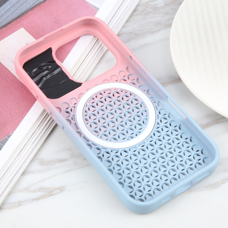 For iPhone 16 Pro Gradient Color Honeycomb Aromatherapy MagSafe Phone Case(Pink Blue) - iPhone 16 Pro Cases by buy2fix | Online Shopping UK | buy2fix