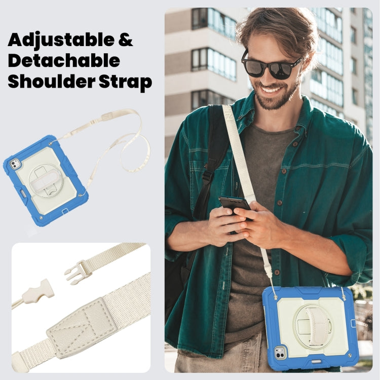 For iPad Pro 11 2024 Silicone Hybrid PC Tablet Case with Shoulder Strap(Beige + Cyan-blue) - iPad Pro 11 2024 Cases by buy2fix | Online Shopping UK | buy2fix